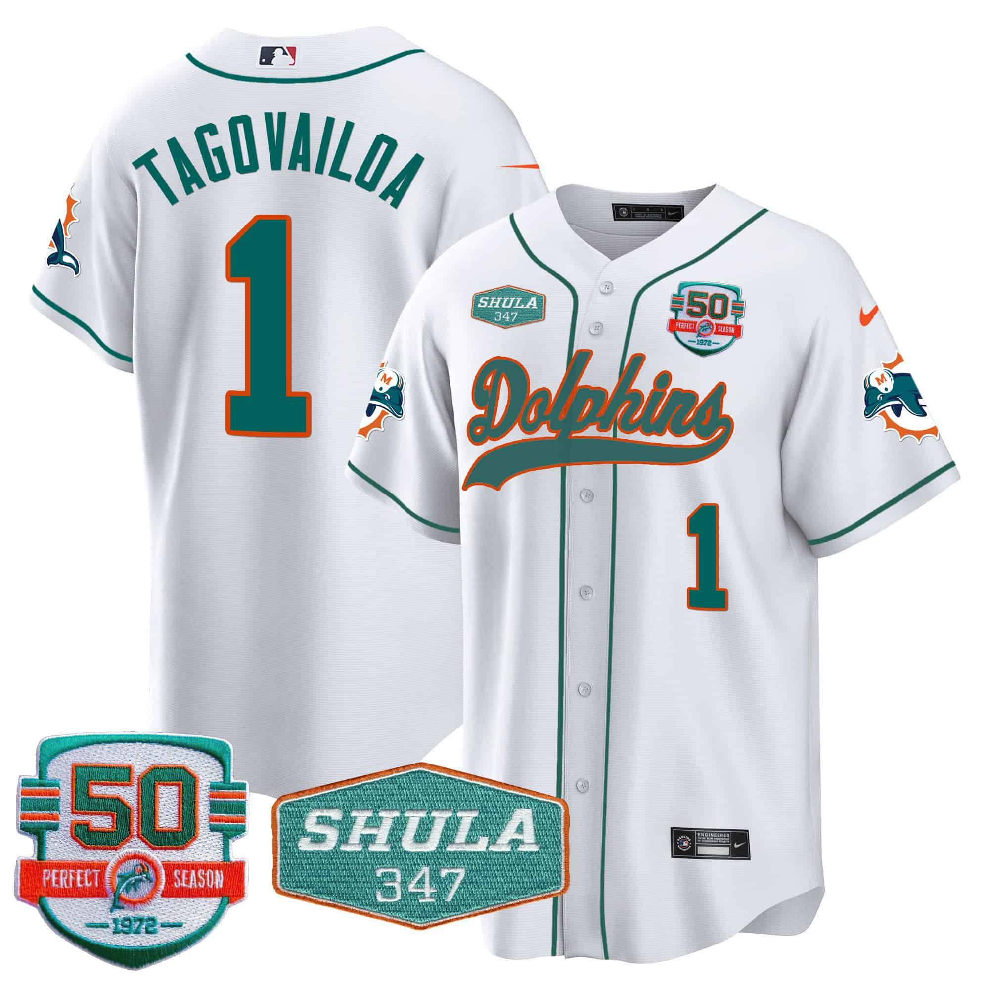 Men Miami Dolphins #1 Tagovailoa White 2024 Nike 50th Don Shula Memorial Patch Baseball NFL Jersey->indianapolis colts->NFL Jersey